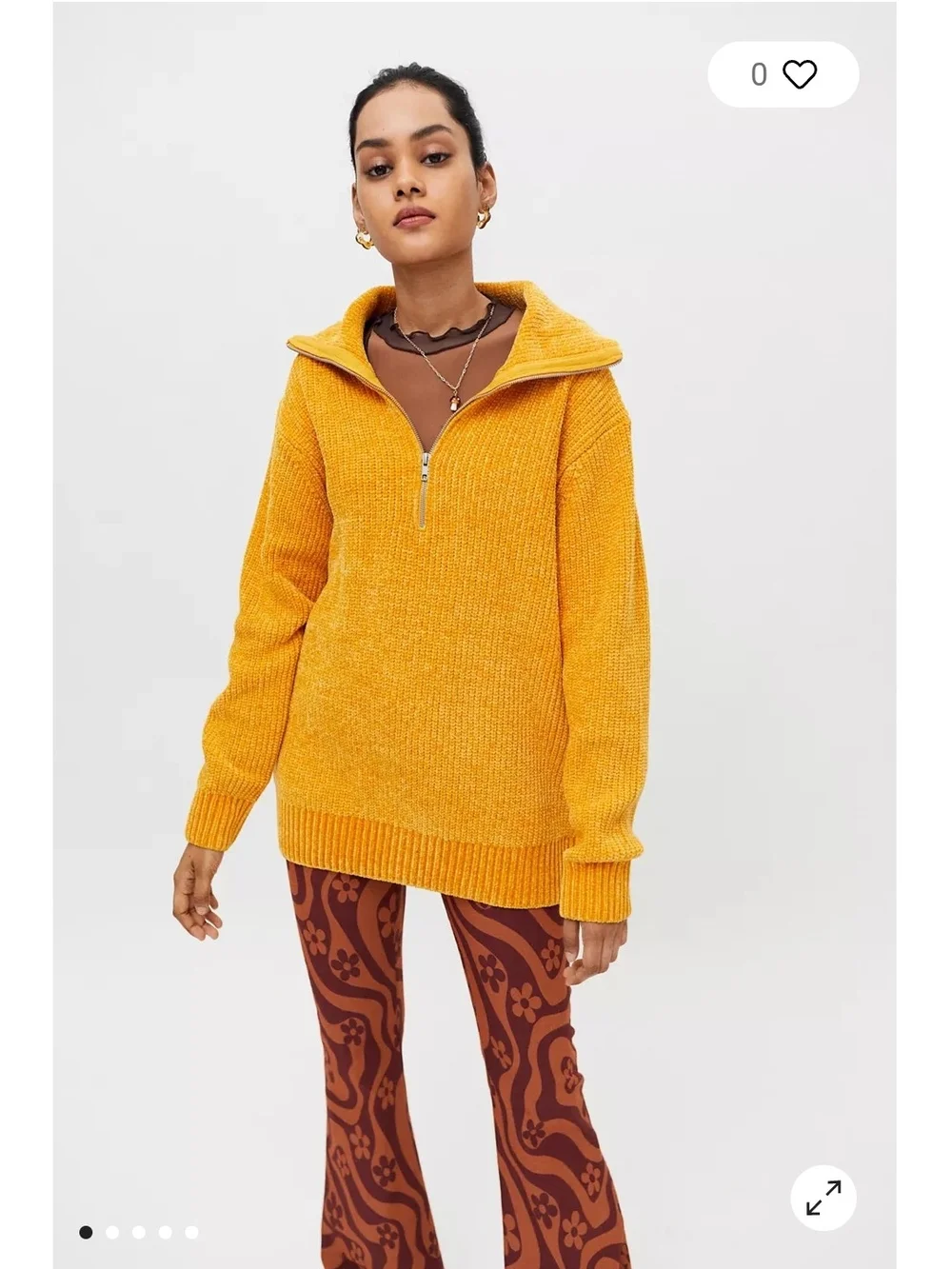 Urban Outfitters UO Nicco Half-Zip Sweater Mustard Yellow S